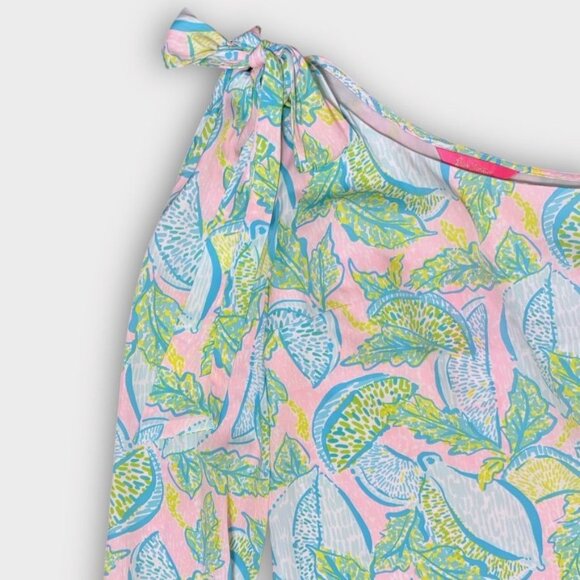 NEW Lilly Pulitzer Avena One-shoulder Top 00 Urchin Pink Lemon Tie Bow NWT - Picture 5 of 7